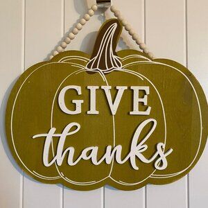 GIVE THANKS Green Pumpkin Fall hanging decoration Thanksgiving autumn harvest